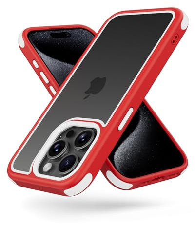MobNano Ultra Hybrid Durchsichtig Hülle für iPhone 15 Pro Max Hülle Stoßfest Bumper Transparent Handyhülle Shockproof Fallschutz Silicone iPhone 15 Pro Max Case - Rot/Weiß