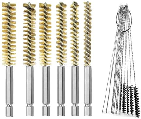 Wjelet Bore Brush Set, 6 Pcs Stainless Steel Wire Bore Brush in Different Sizes, with 15 Pcs Cleaning Needles Nylon Brushes Tools, for Cleaning Rust,Auto,Corrosion,Tubes Holes