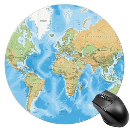 Tapis de souris rond imprimé carte du monde drôle petit tapis de souris avec base en caoutchouc antidérapant pour bureau sans fil pour ordinateur portable, bureau à domicile, 19,8 x 20,8 cm