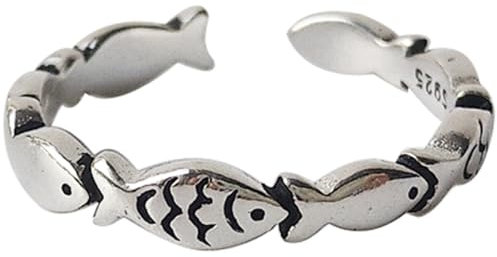 Kleiner Vintage-Fischring mit verstellbarer Öffnung zum Tragen und passenden Accessoires, Edelstahl, Zirkon geschaffen