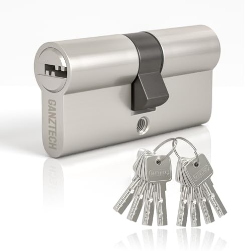 GANZTECH 50/50 (100mm), Serratura a botte in nichel, chiave con 8 chiavi punzonate orizzontali, Serratura a cilindro europeo in Lega di alluminio, Stabile sicura per porte in legno, composite e UPVC
