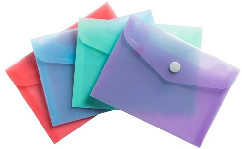 Exacompta - Ref. 35410E – Packung mit 4 Dokumententaschen mit Druckknopfverschluss mit Klappe – Chromalin Pastellfarben – Maße: 19 x 14 cm – FT zum Abheften, B6 – Pastellblau, Koralle, Lila