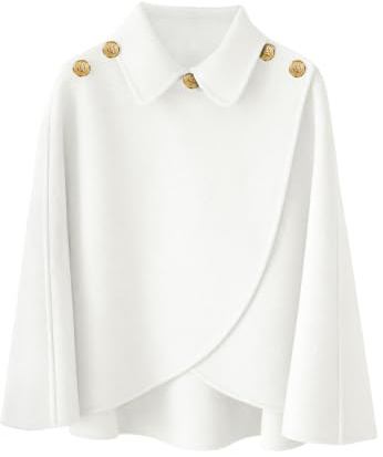 JFAN Poncho Damen Winter Warm Elegant Cape Cardigan Poncho mit Revers und Knöpfen für Herbst Winter