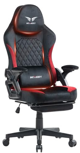 BRTHORY Gaming Chair, Ergonomic Racing Gamer Chair with Adjustable Headrest, Desk Chair with Fabric, Spring Seat Cushion, Linkage Armrests and Footrest, Lumbar Support, Rocker Function, 135°