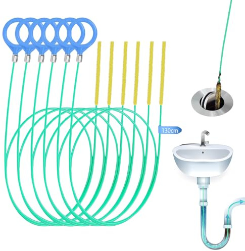 KASURE 6 Stück Abflussreiniger Spirale 130CM – Unzerbrechlicher Edelstahl Rohrreinigungsstick mit Nylonbeschichtung, Flexibler Haarfänger & Rohrbürste für Küche Badezimmer Abwasserkanäle (Grün)