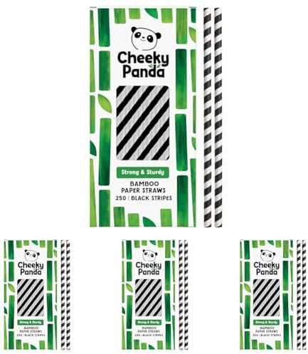 The Cheeky Panda Pailles Carton Jetables | Noir et Blanc | Lot de 1000 Paille Bambou