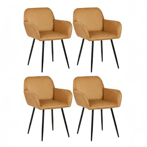 buybyroom Armlehnstuhl, Stühle Esszimmer 4er Set, Stuhl Esszimmer mit Metallbeinen, Küchenstühle Gepolstert mit Rückenlehne, Bis 150 KG Belastbar, Braun - Armlehne
