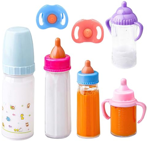 Magische Babyflaschen für Puppen, Babypuppenflaschen-Set mit Schnullern, Magie für Puppen mit verschwindender Milch oder Saft, Simulationszubehör für Kinder