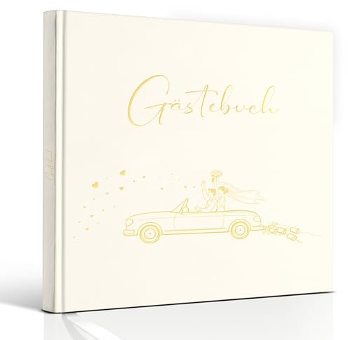 Marvelights Hochzeitsgästebuch – Hardcover Gästebuch Hochzeit mit Goldprägung, 84 Blanko-Seiten für Glückwünsche, Fotos & Erinnerungen | Elegantes Gästebuch für die Trauung