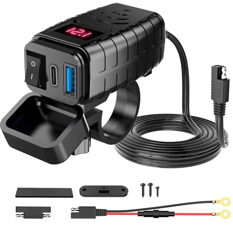 Motorrad USB Ladegerät für Honda Goldwing GL1800 Goldwing GL 1800, 30W PD und 18W QC3.0, mit Schalter und LED Spannungsmesser, 12V/24V, Wasserdicht Zubehör,Red