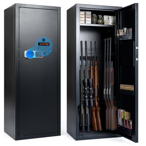 COSTWAY Armoire à Armes pour 6 Fusils, Coffre-Fort 3 Façons de Verrouillage