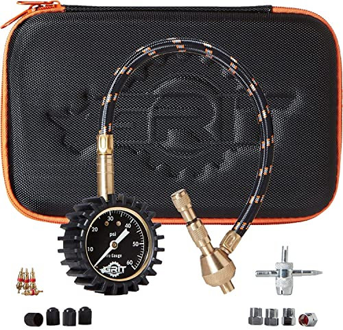 Grit Performance Reifendruckmesser für Autos, (0-60 PSI) Reifenfüll-Messgerät, Reifendruckprüfer mit Custom Foam Case, Chromkappen & Ventileinsatz, Schwarz Luftdruckprüfer