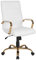 Flash Furniture Chefsessel, Drehstuhl, weißes Leder, goldfarbenes Gestell, 69 x 66 x 109 cm (B x T x H), High Back