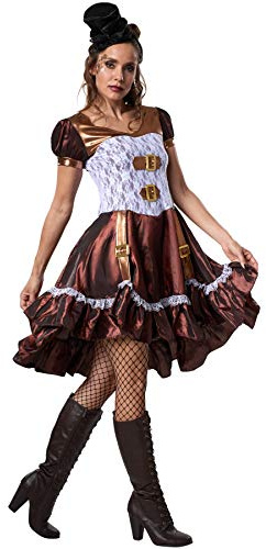 dressforfun 900484 - Damenkostüm Steampunk Lady, Kurzärmeliges Satinkleid in hellen und dunklen Farbtönen
