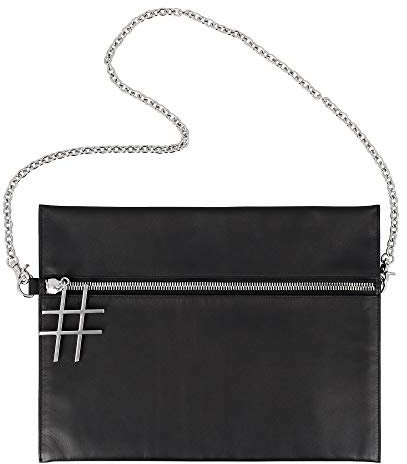 DUDU Schulter-Tasche Schwarz Damen aus Leder mit Kette Elegant Flaches Design mit Reissverschluss Schwarz
