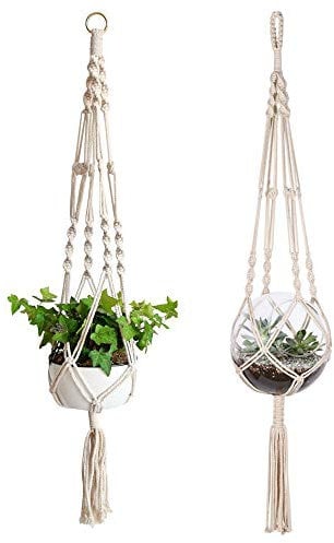 nuluxi Macrame Canapa Plant Hangers Canapa Plant Hangers Piante Sospese Plant Hangers per Piante Appendiabiti per Piante Nero Indoor Outdoor Home Giardino Patio Portico Decorazione(2 Pezzi)