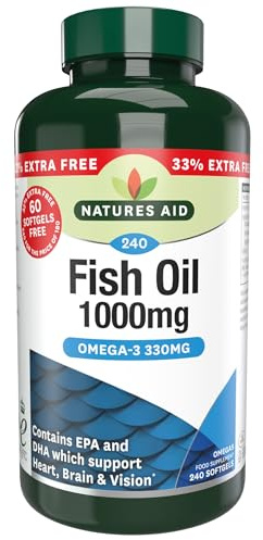 Natures Aid Omega-3 Fish Oil 1000mg – 240 Softgel Capsules | High Strength Omega-3 with DHA & EPA, Supports Heart, Brain, Vision, Immune & Joint Health, Non-GMO, Made in the UK