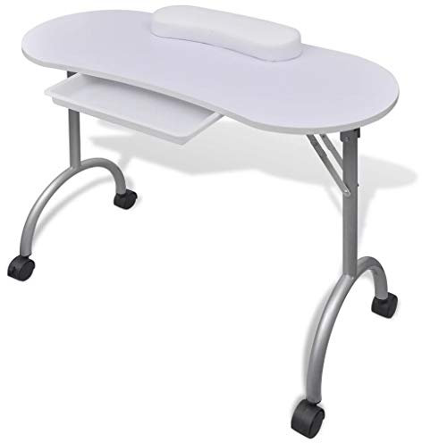 Festnight Tragbare Klappbarer Maniküretisch mit Rollen Kosmetiktisch Nageltisch Schreibtisch Workstation Weiß 90 x 37 x 68 cm