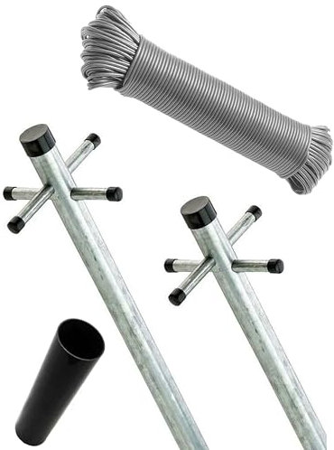 FlickBuyz 2 Part Heavy Duty Washing Line Pole & Socket Clothes Post Dryer Galvanised 2.6m Post Pole