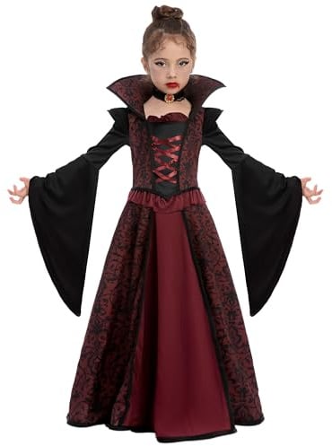 Spooktacular Creations Vampirin Kleid Kostüm für Mädchen Halloween-Dress Up, Halloween Süßes oder Saures, Rollenspiel, Karnevals-Cosplay M (8-10 Jahre)