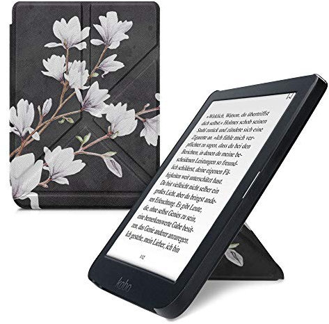 kwmobile Coque liseuse Compatible avec Kobo Nia - Coque étui de Protection à Rabat en Simili Cuir - Taupe-Blanc-Gris foncé