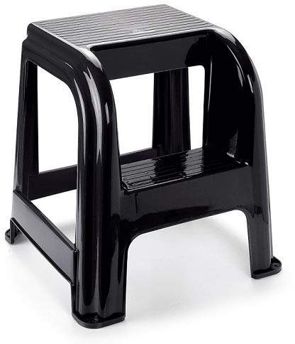 CABLEPELADO Taburete de Plástico, Taburete Ligero, Taburete apilable, Banqueta Multiusos, Taburete Multiusos, Taburete con escalón, Soporta hasta 150Kg, 45.5 cm Altura x 44 cm Ancho, Negro