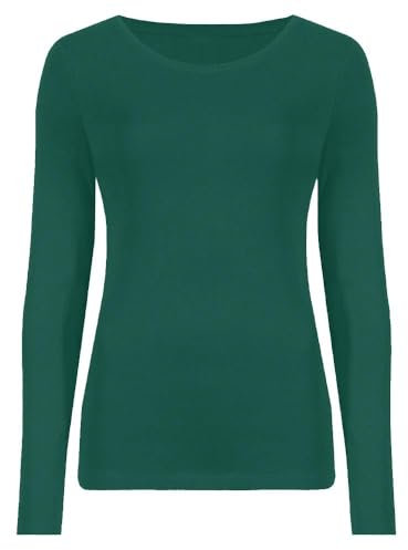 Hamishkane Ladies Long Sleeve Round Neck Plain Casual Basic Stretchy Fitted Womens T-Shirt Top Bottle Green