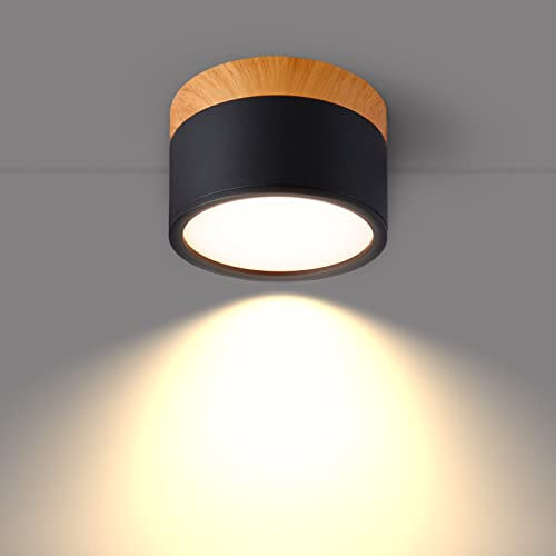 Temgin Deckenleuchte Aufputz LED 12W Deckenspots 3000K Aluminium Aufbauleuchte Strahler Schwarz Matt Deckenlampe Spots Warmweiß Ø11cm für Wohnzimmer Esszimmer Korridor