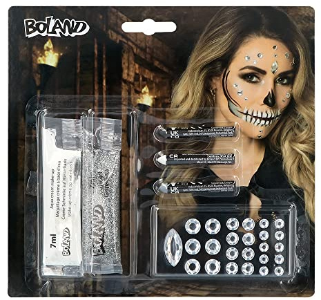 Boland - Schminkset Diamantschädel | Mit Glitzersteinen und Schminke für Skull-Looks