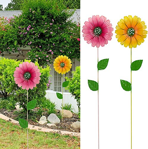 Gartenstecker Blumen 2er Set │Gerbera Höhe 100 cm Eisen │für Balkon und Garten (1 x 2er Set Gartenstecker Gerbera)