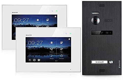 Balter EVO Video Türsprechanlage, Touchscreen, 7 Zoll Monitor, 2-Draht Bus, Türstation für, Familienhaus Türklingel, 150° Weitwinkel-Kamera, Schwarz (2 Monitore, Ohne App)