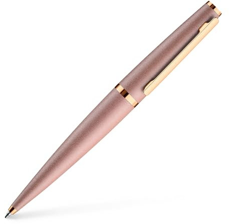 Otto Hutt 001-11354 - Kugelschreiber Design 06 Aluminium Seashell-Pink-Rosegold 13,8 cm, Minengröße M, Schriftfarbe Blau