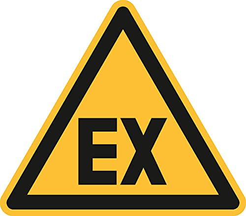 Aufkleber Warnung vor explosionsfähiger Atmosphäre, Selbstklebende PCV-Folie, Seitenlänge: 100 mm, ASR A1.3/ISO 7010 [W021], Warnzeichen, 10 cm