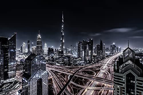 DUBAI Fototapete VLIES-250x186 cm (6403A)-New York City Skyline bei Nacht Design Fotokunst Wandtapete-Inkl. Kleister-Vliestapete Bild Dekoration Wand-Dekor Moderne Motiv-Tapete Panorama Poster XXL