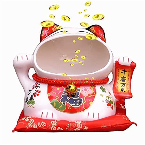 EatingBiting 20,3 cm große japanische Keramik Maneki Neko Glückskatze Big Mouth Ornament Figur Aufbewahrungsbox Dekoration Ornament Kunst Skulptur Home Decor Dekorative Beckoning Katze für