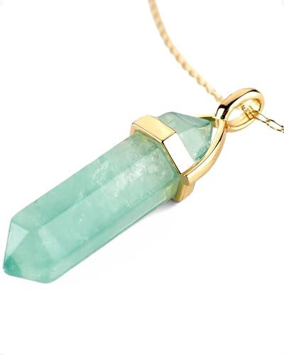 LAVISA Obelisk Edelsteinkette Gold, Anhänger, echte Kristall kette, Halskette, Rosenquarz, Amethyst, Naturstein - 55 + 5 cm (Grüner Fluorit)