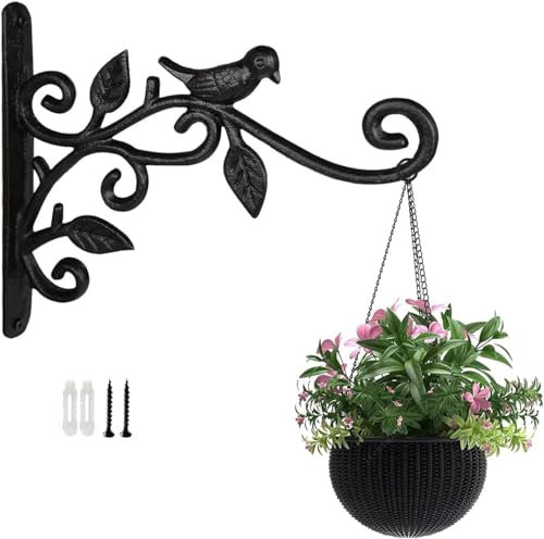 Zaguvox 1 Pack Wall Mounted Hanging Basket Brackets Outdoor Indoor Support Up to 35 lbs, Large Cast Iron Hanging Basket Hook for Garden Plants,Lantern,Light,Bird Feeder,Wind Chimes