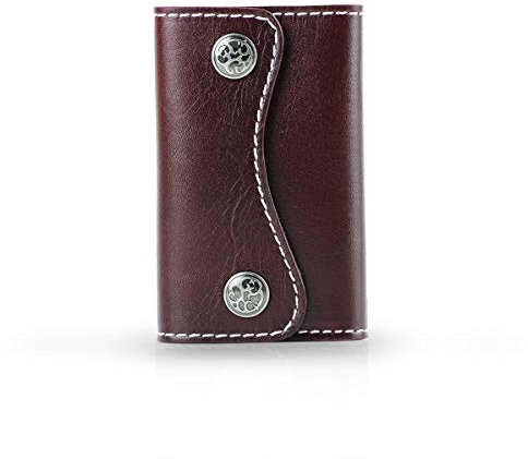 PORRASSO Cuero Estuches de Llave Llavero Portallaves Impermeable Titular de Tarjeta de Crédito para Hombres Mujeres Portátil Vintage Key Case con 6 Ganchos Color Café