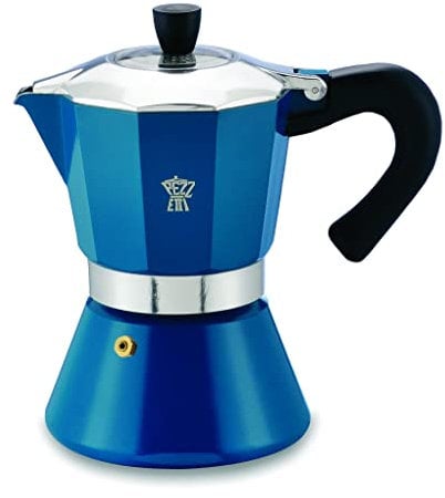 Pezzetti, Bellexpress - Cafetera de 6 tazas de aluminio alimentario, tapa de plástico, junta de silicona alimentaria, mango resistente al calor, para planes de inducción, latón