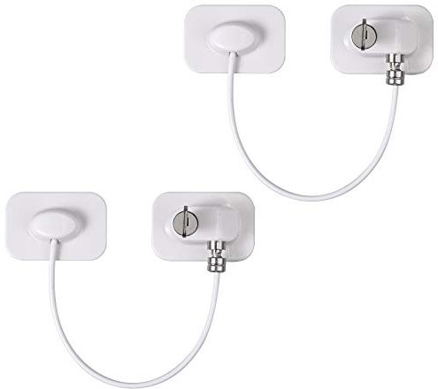 Kamtop Kühlschrankschloss 2tlg. Türschloss 18cm/7 Zoll 304 Edelstahlkabel Starkes Klebeschloss, Sicherung für Kühlschrank, Schrank & Türen, abschließbares Klebeschloss Kühlschrank Schloss - weiß