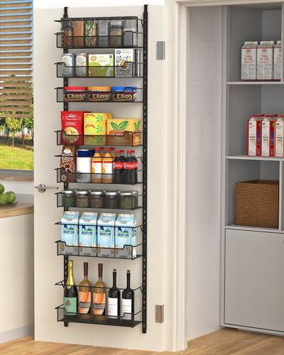 VyGrow Over Door Storage, 8-Tier Over the Door Organiser With Adjustable Basket for Pantry Kitchen Storage Room, Spice Rack, Black