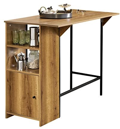 SoBuy Tavolo Alto da Cucina con Piano Estensibile Tavolo da Bar Moderno con Ripiani di Stoccaggio, Design Salvaspazio per Cucina Piccola, Soggiorno o Angolo Bar 120 × 45/63 × 95cm FWT98-PF