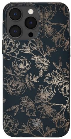 VELVET CAVIAR Case for iPhone 14 Pro Max Grey Rose Gold Flowers | Floral, Compatible with MagSafe, 10ft Drop Tested