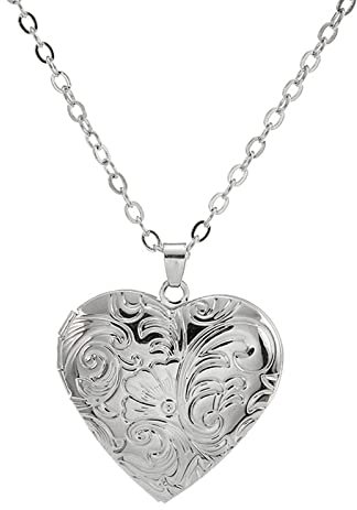 QCZJ Womens Personalised Heart Locket Necklace That Holds Pictures Memory Photo Lockets Necklaces Custom Any Photo Text&Symbols Lover Gift Engraved Pattern