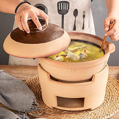 MNSSRN Ton Holzkohle Herd Hot Topf, Hitzebeständige Keramik Auflauf, Gesunde Bratpfanne, Hot Topf, Keramik Reistopf, Slow Cooker,3.5L
