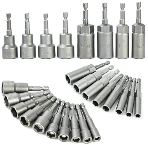 Nut Drivers 6-19mm, 26 pcs Magnetic Bolt Nuts and Deep Socket Bits, 1/4 Hex Shank Impact Driver Socket Set, 65mm 80mm Length Hex Driver Bit Nut Setter Runners for Power Drills Electric Screwdriver