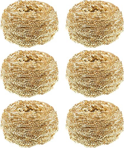 Paquete de 6 estropajos dorados de acero inoxidable, estropajos de lana de acero utilizados for platos, ollas, sartenes, hornos y estropajos mecánicos fáciles for la limpieza de cocinas difíciles