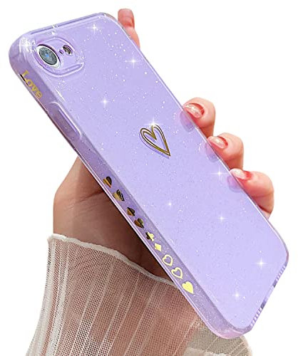 HJWKJUS Compatible with iPhone 6/6s Case,Love Heart Pattern Design Soft TPU Shockproof Protective Case Bling Sparkly Glitter Cover for iPhone 6/6s-Purple