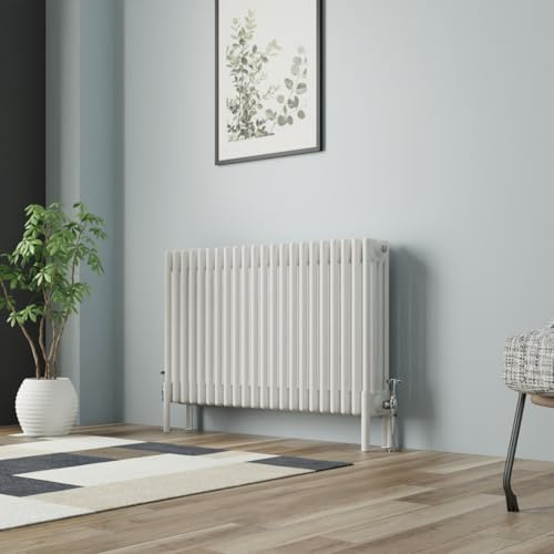 NRG Cast Iron Radiator Four Column 600x1010mm Gloss White | Traditional, Interior Designer Bathroom Radiator, Central Heating Rad, Radiator Wall Mounted, Kitchen Column Radiator