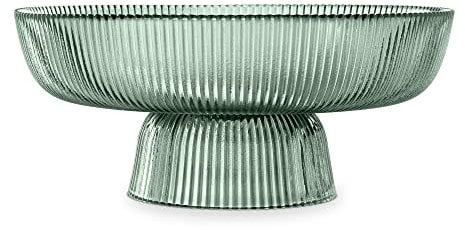 Navaris Decorative Fluted Coloured Glass Bowl - Fruit Snacks Sweets Centerpiece Dish - 26cm Diameter - Green Tinted